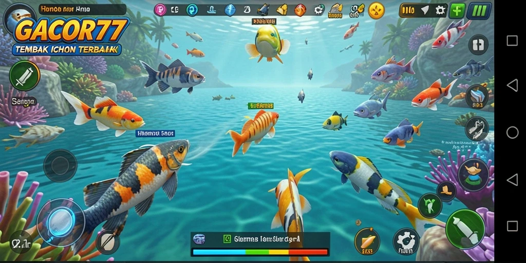 Tampilan gameplay GACOR77 yang menarik saat menembak ikan.