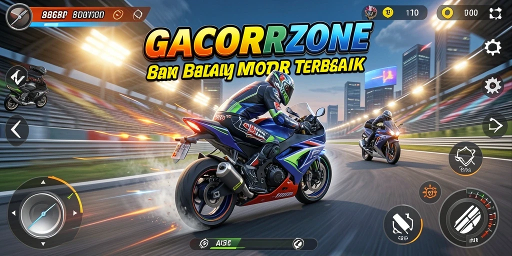 Tangkapan layar gameplay GACORZONE yang menampilkan aksi balap motor yang seru.