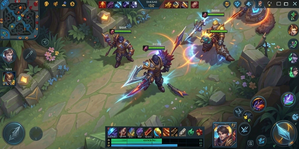 Tampilan seru dari gameplay IDAGAME dalam pertempuran tim MOBA.