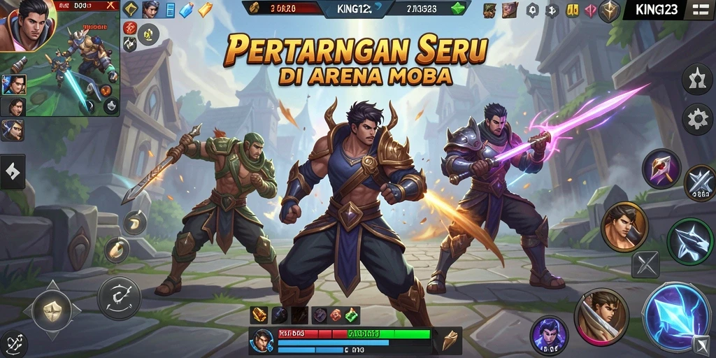 Tangkapan layar KING123 memperlihatkan aksi pertempuran seru di arena MOBA.