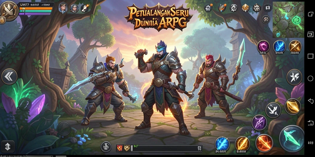 Screenshot UH77 menunjukkan karakter bertarung dalam pertempuran epik ARPG.